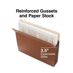 Staples® Heavy-Duty Reinforced File Pocket, 3.5" Expansion, Letter Size, Brown, 10/Box (704358)