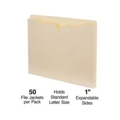 Staples File Jacket, 1" Expansion, Letter Size, Manila, 50/Carton (TR541092)