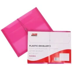 JAM Paper® Plastic Envelopes With 2 5/8 Expansion, Elastic Closure, Letter Booklet, 9.75x13, Fuchsia Pink Poly, 1/pk (218E25FU) -Bostitchy Store m002168382 s7