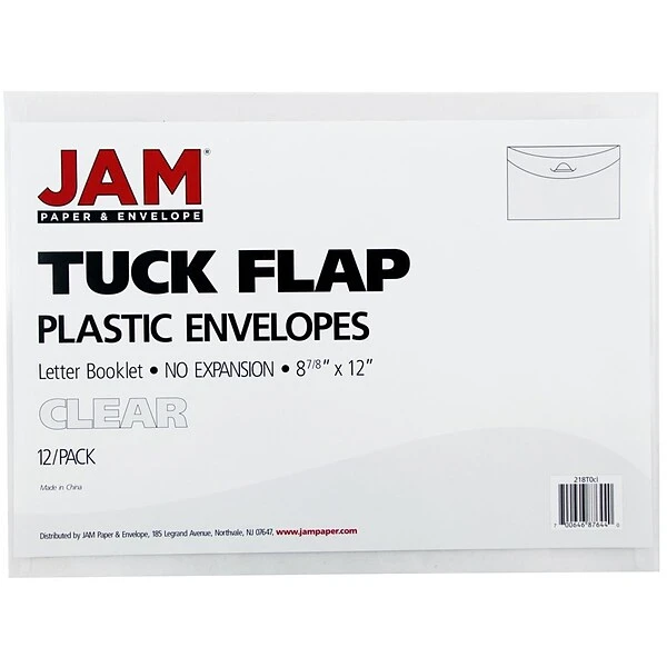 JAM Paper® Plastic Envelopes With Tuck Flap Closure, Letter Booklet, 8 7/8 X 12, Clear Poly, 12/Pack (459SCLEAR) 3 JAM Paper® Plastic Envelopes With Tuck Flap Closure, Letter Booklet, 8 7/8 X 12, Clear Poly, 12/Pack (459SCLEAR)