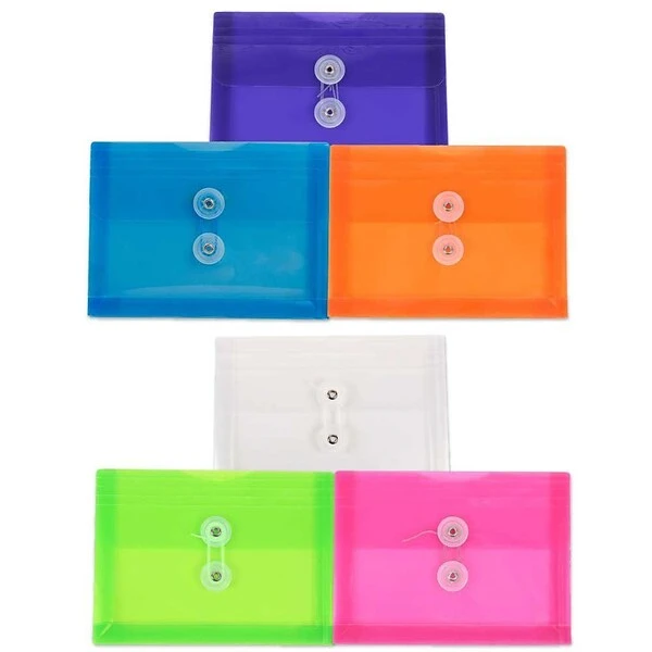 JAM Paper® Plastic Envelopes With Button And String Tie Closure, Index Booklet, 5.5 X 7.5, Assorted Colors, 6/Pack (920B1ASSRTD) 3 JAM Paper® Plastic Envelopes With Button And String Tie Closure, Index Booklet, 5.5 X 7.5, Assorted Colors, 6/Pack (920B1ASSRTD)