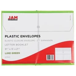 JAM Paper® Plastic Envelope With Elastic Band, 9.75 X 13 With 2.625 Inch Expansion, Lime Green, Sold Individually (218E25LI) -Bostitchy Store m003455748 s7