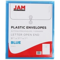 JAM Paper® Plastic Envelopes With Button And String Tie Closure, Letter Open End, 9.75 X 11.75, Blue Poly, 12/pack (118B1BU) -Bostitchy Store m003956006 s7