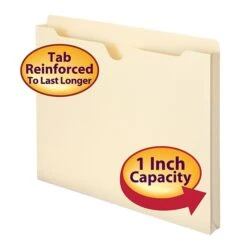 Smead Reinforced File Jacket, 1" Expansion, Letter Size, Manila, 50/Box (75520)