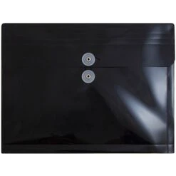 JAM Paper® Plastic Envelopes With Button And String Tie Closure, Letter Booklet, 9.75 X 13, Black, 12/Pack (218B1BL)