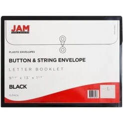 JAM Paper® Plastic Envelopes With Button And String Tie Closure, Letter Booklet, 9.75 X 13, Black, 12/Pack (218B1BL) -Bostitchy Store m005745012 s7