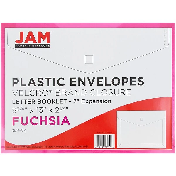 JAM Paper® Plastic Envelopes With Hook & Loop Closure, 2" Exp, Letter Booklet, 9.75" X 13", Fuchsia Pink Poly, 12/pack (218V2FU) 7 JAM Paper® Plastic Envelopes With Hook & Loop Closure, 2" Exp, Letter Booklet, 9.75" X 13", Fuchsia Pink Poly, 12/pack (218V2FU) - Image 5