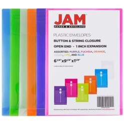 JAM Paper® Plastic Envelopes With Button And String Tie Closure, Open End, 6.25x9.25, Assorted Poly Colors, 6/pack (472B1ASSRTD) -Bostitchy Store m006948603 s7