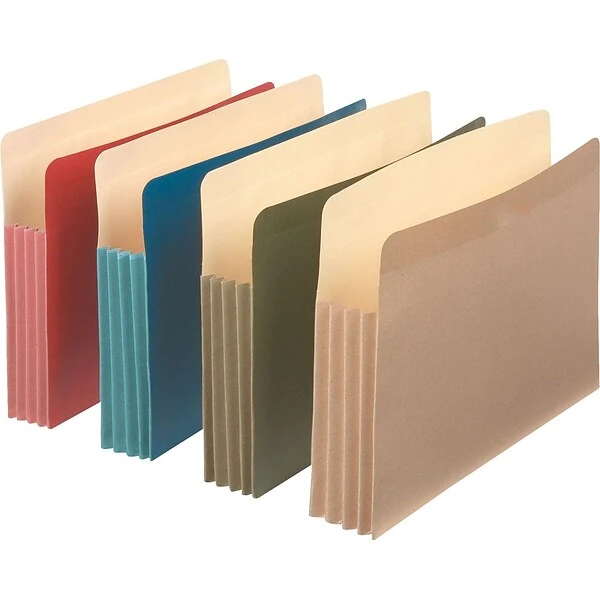 Pendaflex Earthwise 100% Recycled Reinforced File Pocket, 3 1/2" Expansion, Letter Size, Assorted, 4/Pack (90164) 3 Pendaflex Earthwise 100% Recycled Reinforced File Pocket, 3 1/2" Expansion, Letter Size, Assorted, 4/Pack (90164)