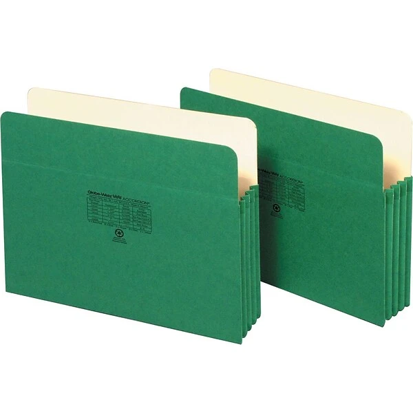 Pendaflex Colored File Pockets; Letter Size, 3-1/2" Expansion, Green 3 Pendaflex Colored File Pockets; Letter Size, 3-1/2" Expansion, Green