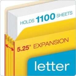 Pendaflex 10% Recycled Reinforced File Pocket, 5 1/4" Expansion, Letter Size, Yellow (2366396)
