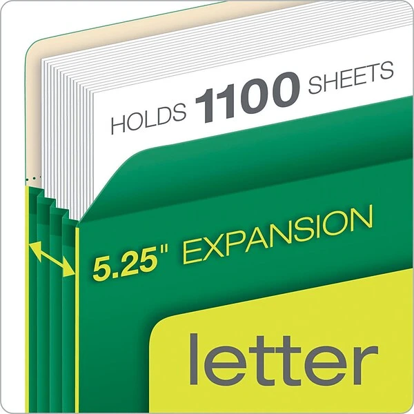 Pendaflex 10% Recycled Reinforced File Pocket, 5 1/4" Expansion, Letter Size, Green (2366397) 3 Pendaflex 10% Recycled Reinforced File Pocket, 5 1/4" Expansion, Letter Size, Green (2366397)
