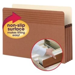 Smead Easy Grip File Pockets, Straight Cut Tab, 3.5" Expansion, Legal Size, Redrope, 25/Box (73210)