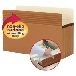 Smead Easy Grip Paper Stock File Pocket, 5.25" Expansion, Legal Size, Redrope, 10/Box (73211)