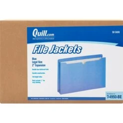 Quill Brand® Reinforced File Jacket, 2" Expansion, Legal Size, Blue, 50/Box (74950BE)