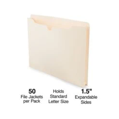 Staples File Jacket, 1.5" Expansion, Letter Size, Manila, 50/Box (TR119172)