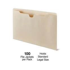 Staples Reinforced File Jacket, Flat, Legal Size, Manila, 100/Box (TR418210)
