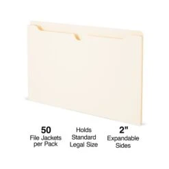 Staples Reinforced File Jacket, 2" Expansion, Legal Size, Manila, 50/Box (TR440374)