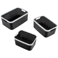 Advantus Nantucket Weave Bins, Black/White, 3/Pack (39220)