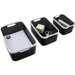 Advantus Nantucket Weave Bins, Black/White, 3/Pack (39220) -Bostitchy Store sp105964605 s7