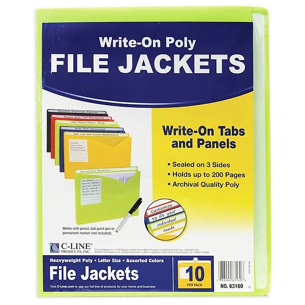C-Line Plastic File Jacket, 1" Expansion, Letter Size, Assorted, 20/Bundle (CLI63160-2) 4 C-Line Plastic File Jacket, 1" Expansion, Letter Size, Assorted, 20/Bundle (CLI63160-2) - Image 2