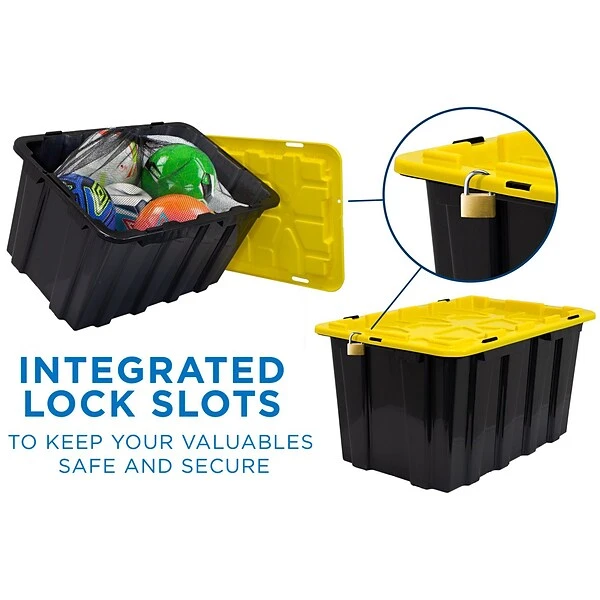 Mount-It! 63.4 Qt. Snap Lid Storage Bin, Black/Yellow, 3/Pack (WI-3001) 3 Mount-It! 63.4 Qt. Snap Lid Storage Bin, Black/Yellow, 3/Pack (WI-3001)