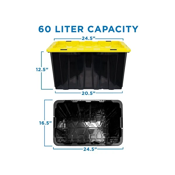 Mount-It! 63.4 Qt. Snap Lid Storage Bin, Black/Yellow, 3/Pack (WI-3001) 4 Mount-It! 63.4 Qt. Snap Lid Storage Bin, Black/Yellow, 3/Pack (WI-3001) - Image 2