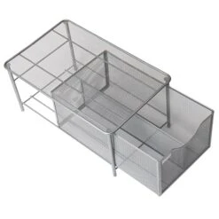 Mind Reader Storage Basket W/ Sliding Drawer And Steel Mesh Platform On Top, Silver (CABASKDR-SIL) -Bostitchy Store sp155207093 s7