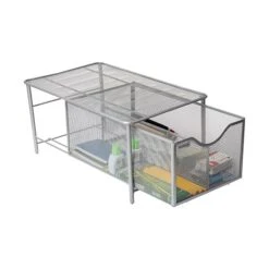 Mind Reader Storage Basket W/ Sliding Drawer And Steel Mesh Platform On Top, Silver (CABASKDR-SIL) -Bostitchy Store sp155207096 s7