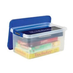 Bankers Box Heavy-Duty Latch Lid Plastic File Box, Letter Size, Blue/Clear, Each (86101) -Bostitchy Store sp165492743 s7