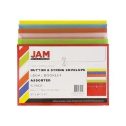 JAM Paper Poly Envelopes With Button & String Tie Closure , 1" Expansion, Legal Size, Assorted Colors, 6/Pack (219B1RLIGBYORCL) -Bostitchy Store sp42113877 s7