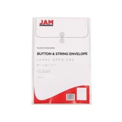 JAM Paper® Plastic Envelopes With Button And String Tie Closure, Legal Size, Clear, 12/Pack (119B1CL) -Bostitchy Store sp42125178 s7