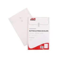 JAM Paper® Plastic Envelopes With Button And String Tie Closure, Legal Size, Clear, 12/Pack (119B1CL) -Bostitchy Store sp42125179 s7