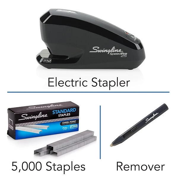 Swingline Speed Pro™ Electric Stapler Value Pack (Premium Staples & Staple Remover Included), 25 Sheet Capacity, Black (42140) 3 Swingline Speed Pro™ Electric Stapler Value Pack (Premium Staples & Staple Remover Included), 25 Sheet Capacity, Black (42140)